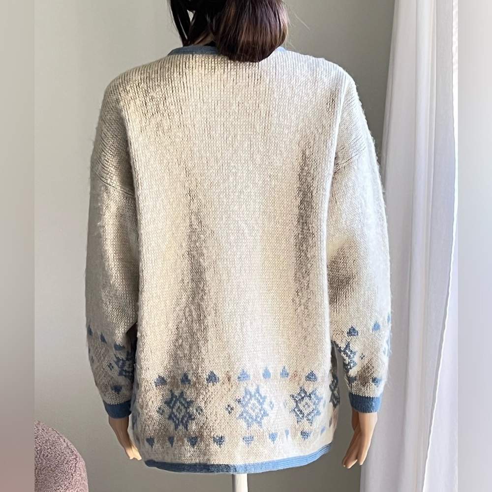 Alafoss Icewool Women's Vintage Blue Nordic Wool Cottagecore Cardigan Jacket - Picture 8 of 12